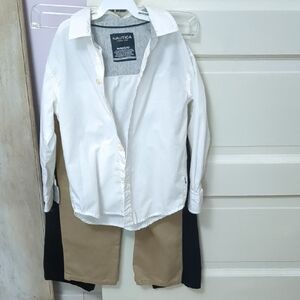 Nautica White Shirt with 2 Pairs Of Paints Tan and Black Pants